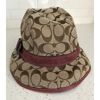 Coach s TAN BROWN Logo Signature Leather Buckle Trim Bucket Hat Excellent  eb-75962895